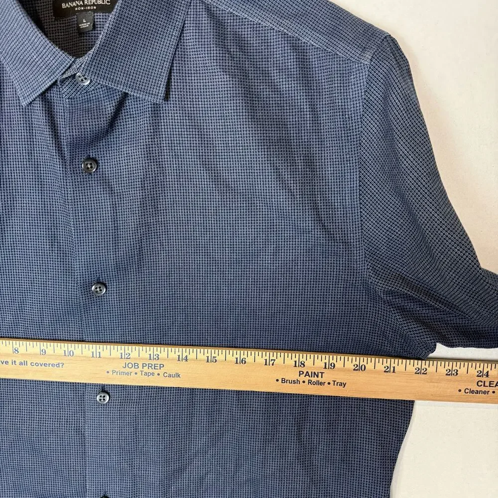 Banana Republic Shirt Men L Blue Small Dot Grant Fit Long‎ Sleeve Button-Up